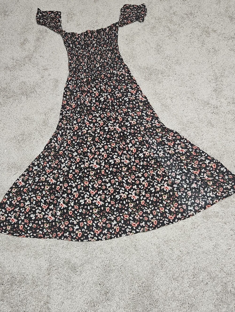 Blush Black Floral Off-Shoulder Midi Dress - Picture 3 of 7